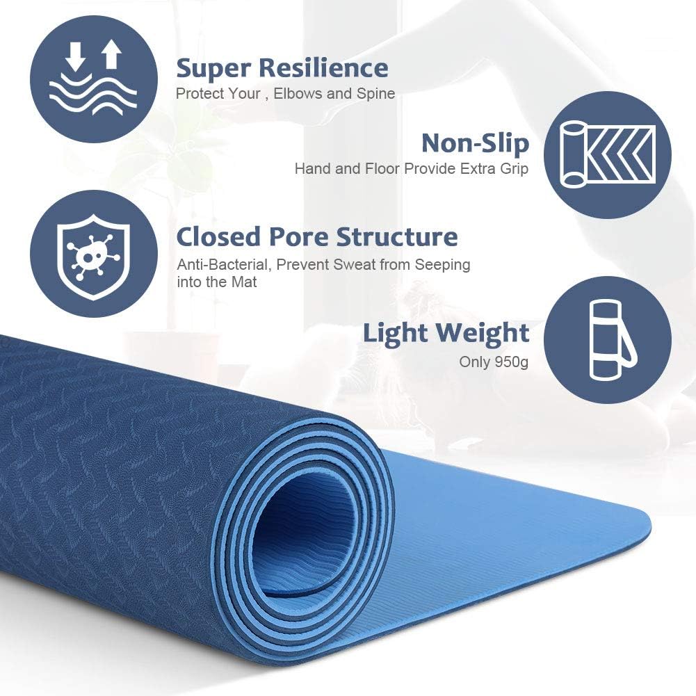 Yoga Mat 8mm Extra Thick Non-Slip Exercise Mat with Carry Strap – Durable Anti-Tear Pilates & Fitness Workout Mat for Home, Gym, and Outdoor Training (for Men & Women)